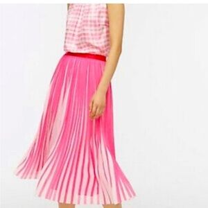 NWOT J. Crew Pink and White Pleated Midi Skirt
